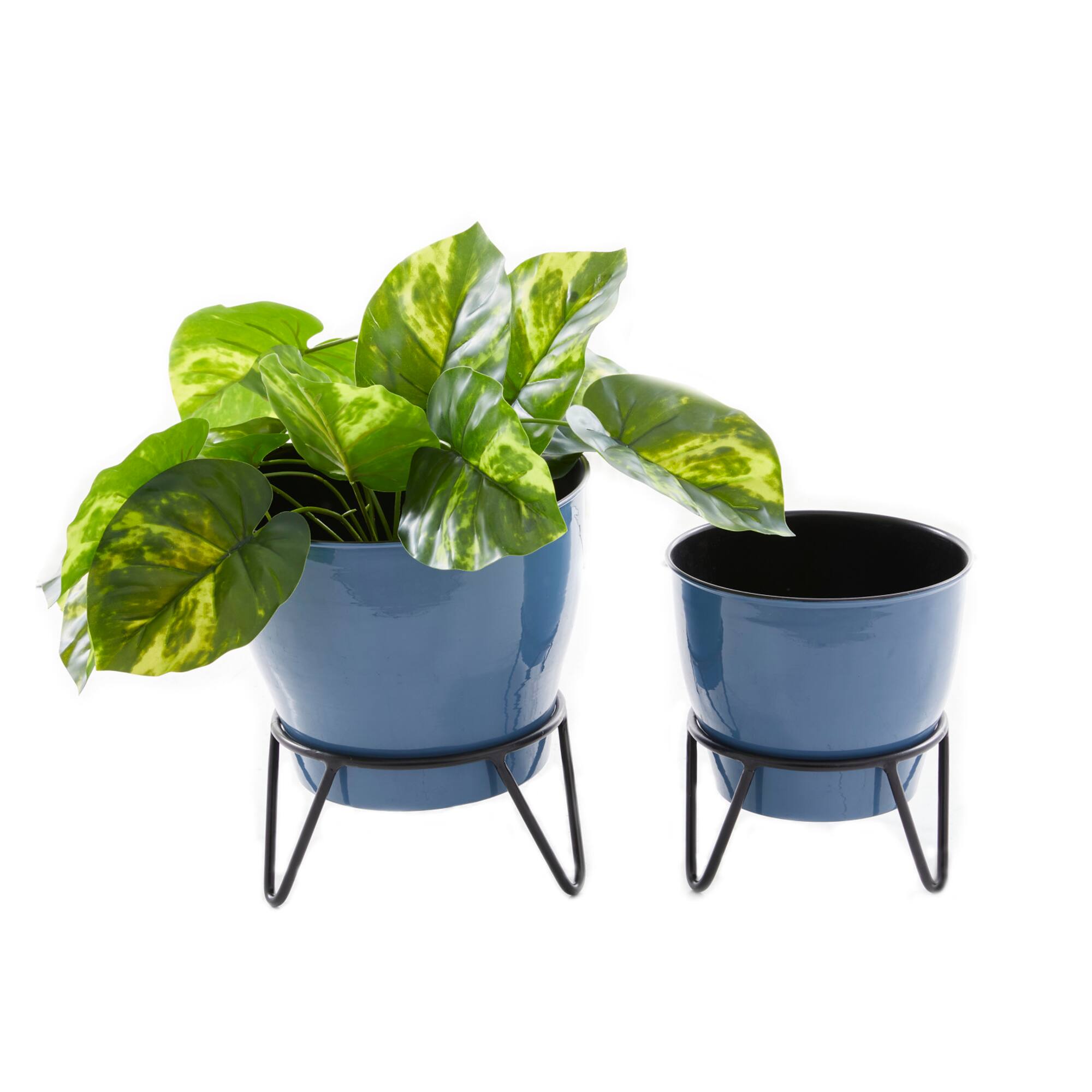 Set of 2 Blue Iron Modern Planter, 11" x 10" x 10"